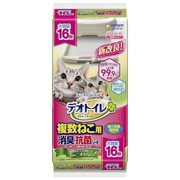 unicharm デオトイレ 複数ねこ用 消臭・抗菌シート 16枚×1個 ユニ・チャームペット デオトイレ 猫用ペットシーツ、トイレシートの商品画像