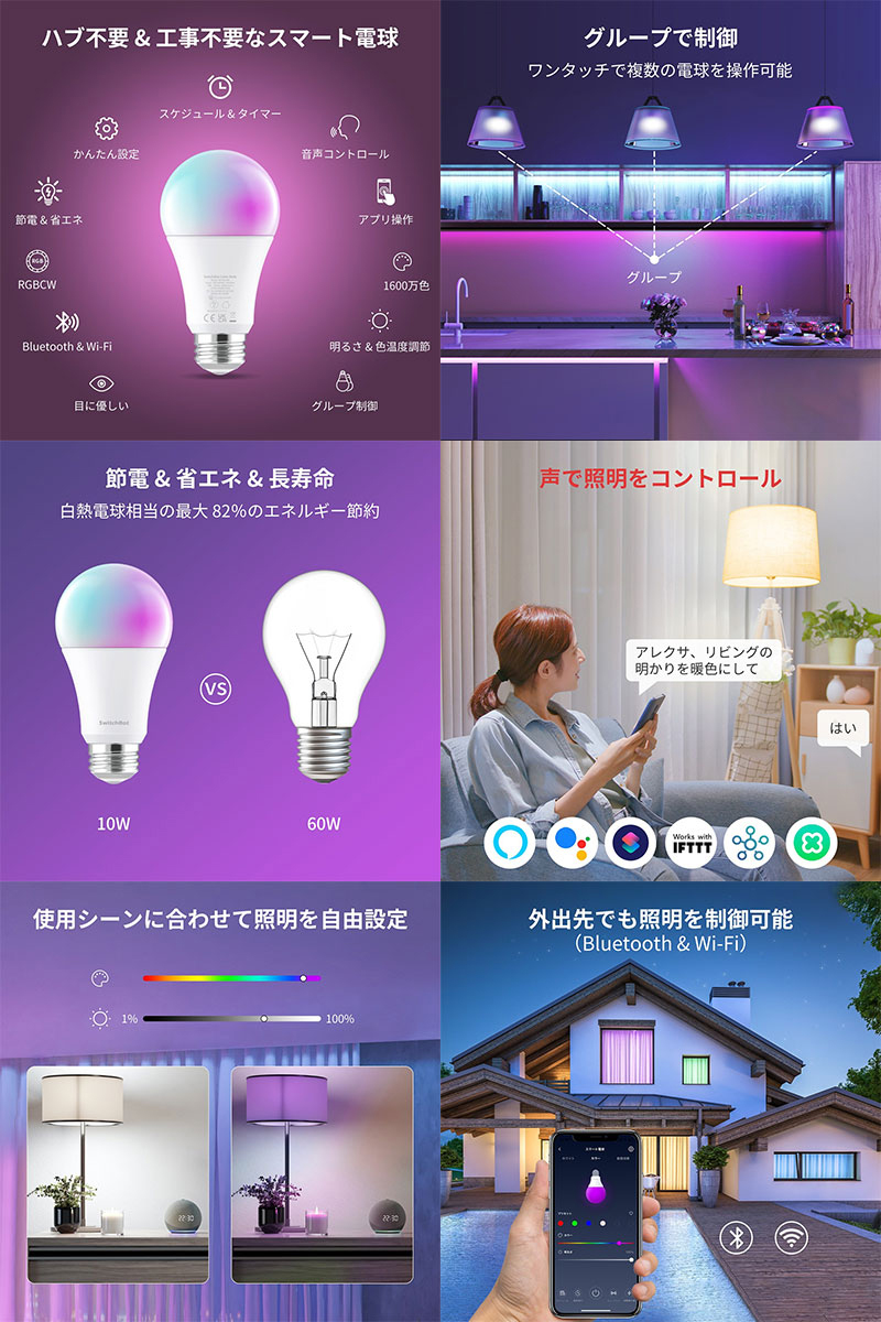 SwitchBot Smart лампа E26 2 шт. комплект LED Smart свет звук функционирование RGBCW многоцветный кошка pohs не возможно 