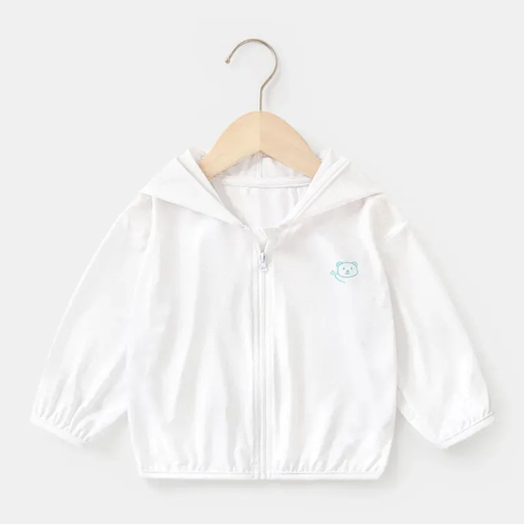  длинный рукав UV cut Kids одежда контакт охлаждающий девочка мужчина Zip Parker Parker внешний детская одежда с капюшоном . младенец тонкий молния выше ультрафиолетовые лучи 