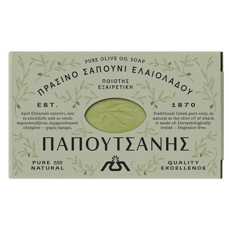 Papoutsanispapota varnish pure olive oil soap 125g solid stone .. compound ingredient no addition for whole body sensitive . dry . Greece earth production 