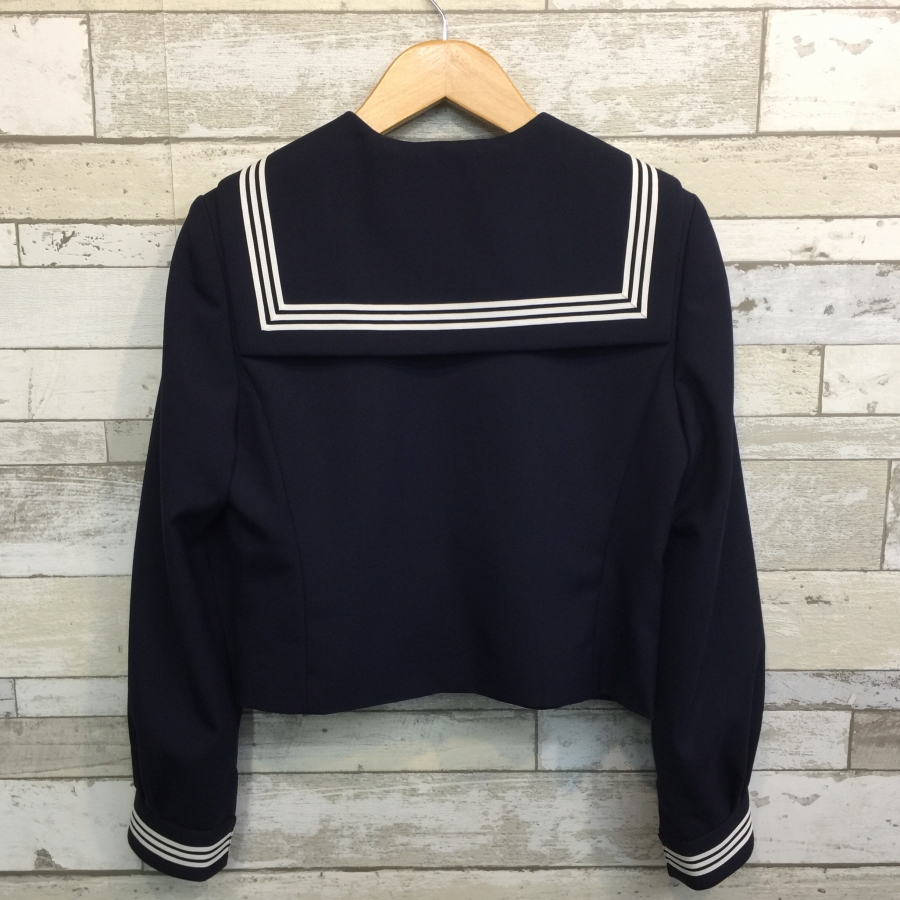  rank B front opening sailor suit 155A ELLE navy blue slim Silhouette stretch wool 50% outer garment junior high school student high school student woman uniform used school uniform used uniform 