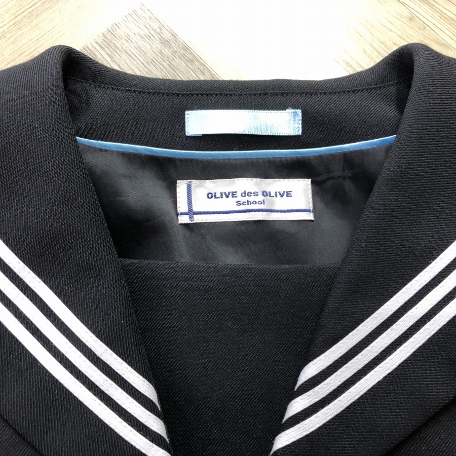  rank B sailor suit 160A OLIVE des OLIVE black wool 50% slim Silhouette outer garment junior high school student high school student woman uniform used school uniform 