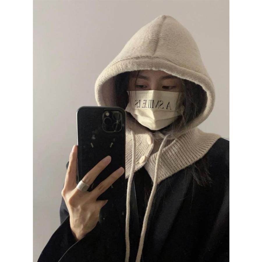  балаклава защита горла "neck warmer" глаз .. шапочка шарф снуд капот вязаная шапка .... женский женщина кнопка шнур имеется теплоизоляция защищающий от холода теплый теплый ...