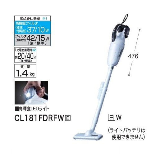 未使用品 マキタ 18V 充電式クリーナ CL181FDRFW マキタ 18V 充電式クリーナ CL181FDRFW （白） 掃除機 - 最安値・価格