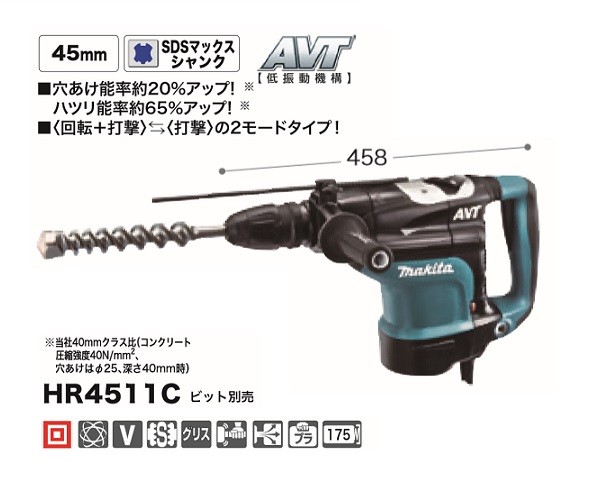 100V 45mmハンマドリル HR4511Cの商品画像