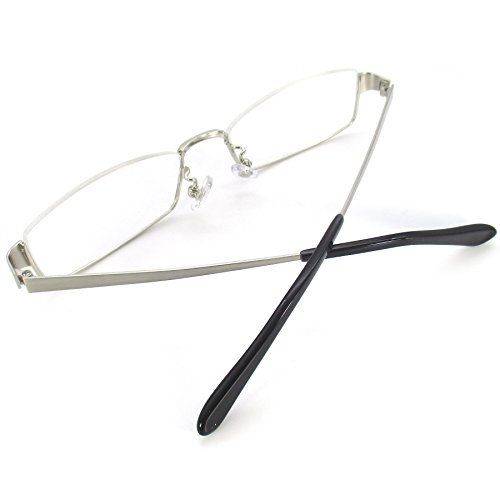  reverse half rim square glasses frame metal glasses date glasses UV blue light cut ( silver demo lens )