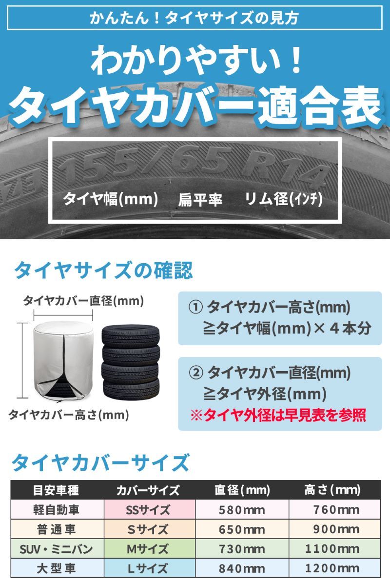 タイヤカバー ゼロキーパー 屋外 大特価 防水 紫外線 劣化 汚れ防止 Hirano タイヤ保管マニュアル タイヤ位置シール付 Sサイズ 直径約65cm 高さ90cm