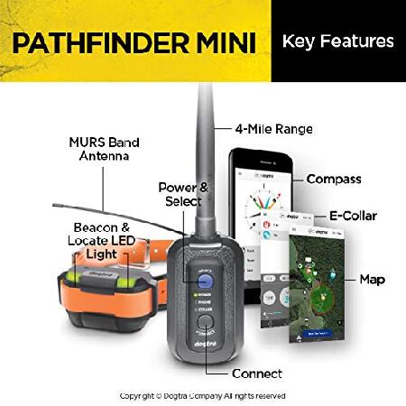 Dogtra Pathfinder Mini GPS Electronic Dog Training Collar for Small to Medium Dogs - 4-Mile range, 100 Levels Nick and Constant Stimulation, Tone, Wat