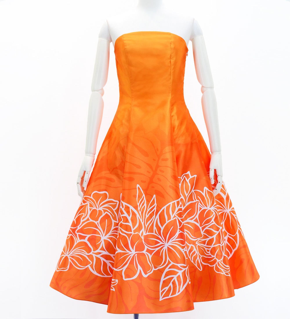 fla dress [S*M*L size ] MM midi height plumeria orange J2849or