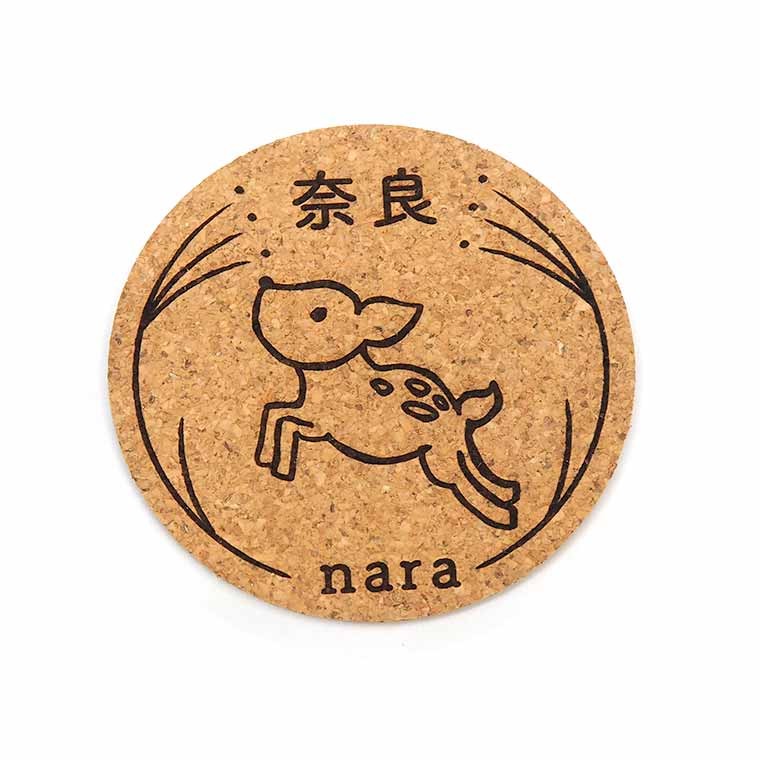  Nara. сувенир круг пробка Coaster едет олень примерно 82×4mm[.. пачка соответствует ]