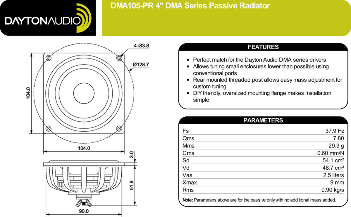 Dayton Audio DMA105-PR DMA series 10.5cm passive radiator 