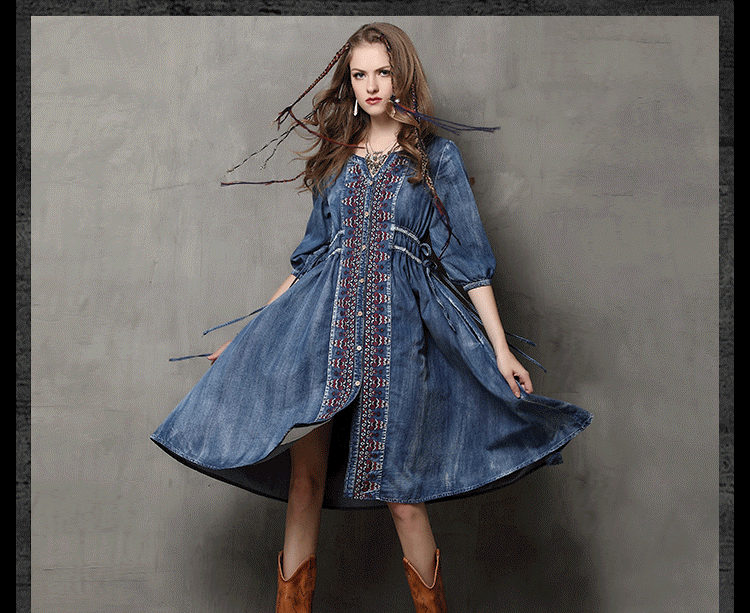 デニムワンピ 五分袖 秋服 秋コーデ ボヘミアン エスニック シャツワンピース おしゃれ 膝丈 Wata リラークショップ 通販 Yahoo ショッピング