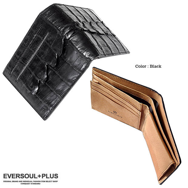 財布 二つ折り レザー 革 クロコダイル 本革 ワニ革 男性用 紳士