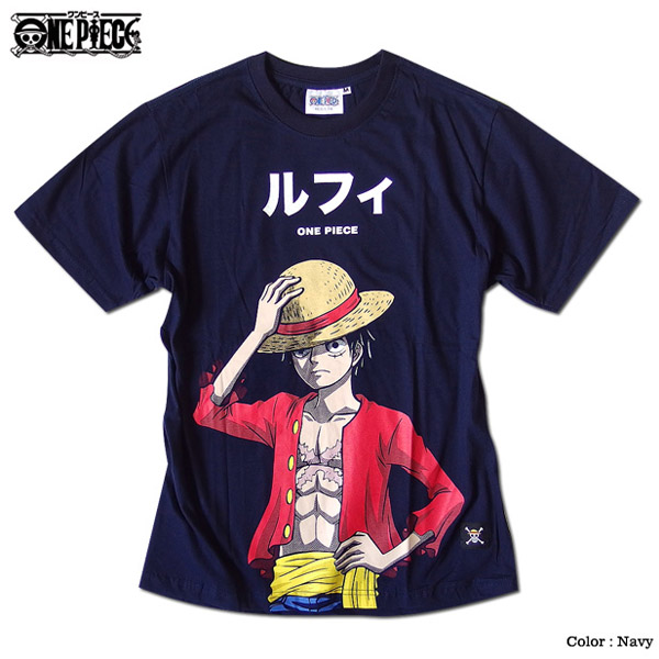 ワンピース ONEPIECE 麦わらのルフィ Tシャツ メンズ ネイビー アニメ グッズ ルフィ 原宿系 麦わら海賊団 ロゴ プリント 海外モデル :eplus956:EVERSOUL PLUS メンズファッション 通販 ワンピースTシャツ