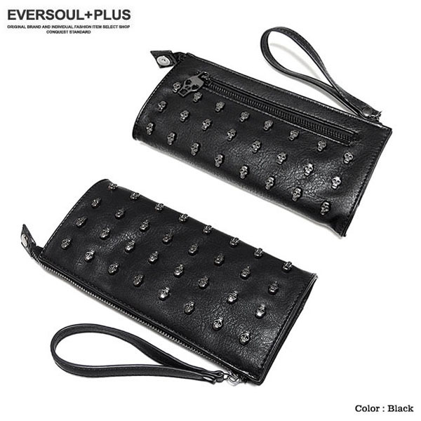 ミニポーチ 財布 長財布 メンズ レディース スタッズ スカル ドクロ