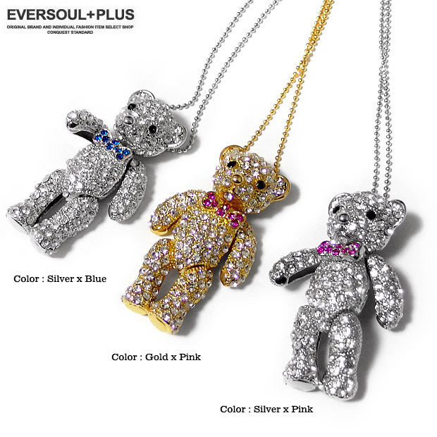 ネックレス くま クマ ラインストーン メンズ レディース アクセサリー