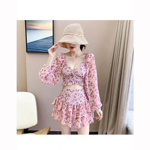  купальный костюм .ga- Lee стиль . макияж! танкини короткий рукав tops × юбка оборка ga- Lee цветочный принт выставить бикини resort горячие источники пляж море 