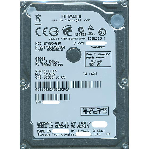 HGST Travelstar 5K750 640GB （HTS547564A9E384） Travelstar（HGST