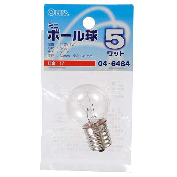 OHM ボール電球 長寿命 クリア 110V 5W G30形 E17口金 LB-G3705-CLL 白熱電球の商品画像