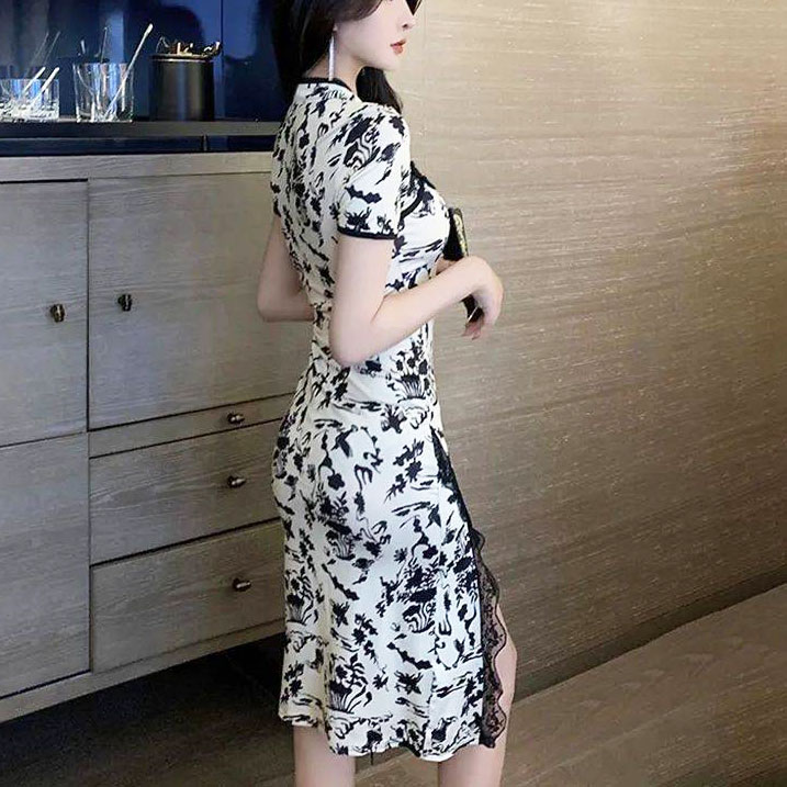  China dress short sleeves night dress cosplay pattern legs see . Ran Jerry white Chinese clothes tea ina Chinese manner China manner cup ru sexy 