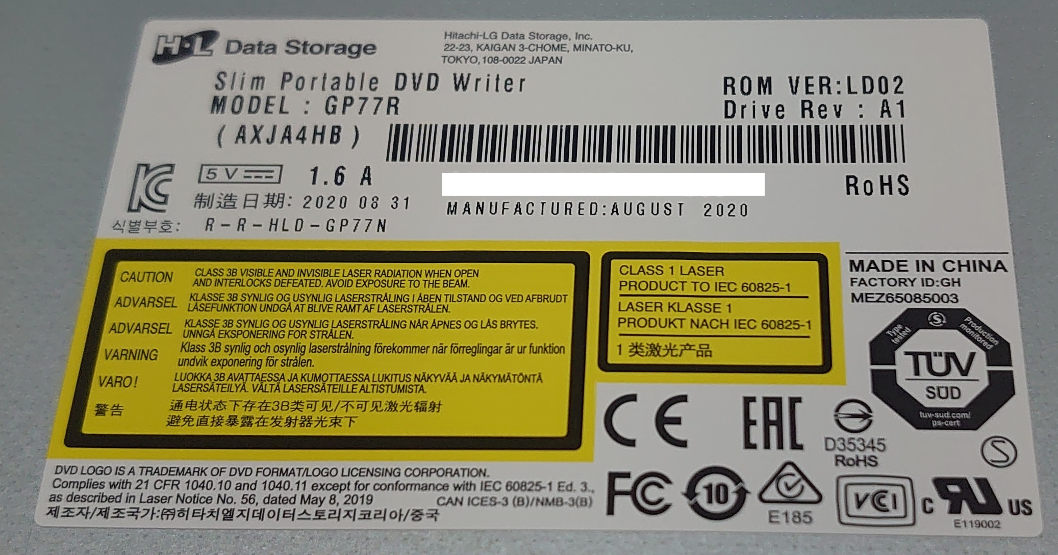  тонкий CD/DVD Drive установленный снаружи USB GP77R(AXJA4HB) считывание и запись воспроизведение портативный Drive CD/DVD-R черный 