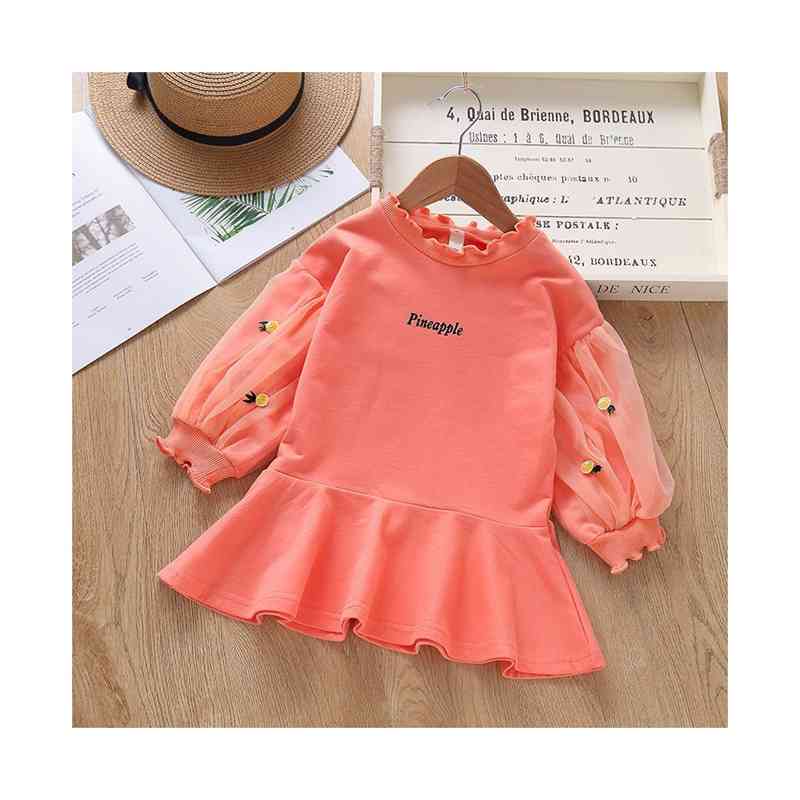  длинный One-piece Kids круг воротник chu-ru One-piece оборка One-piece модный платье платье - стрейнер длинный платье весна осень длинный рукав оборка chu-ru
