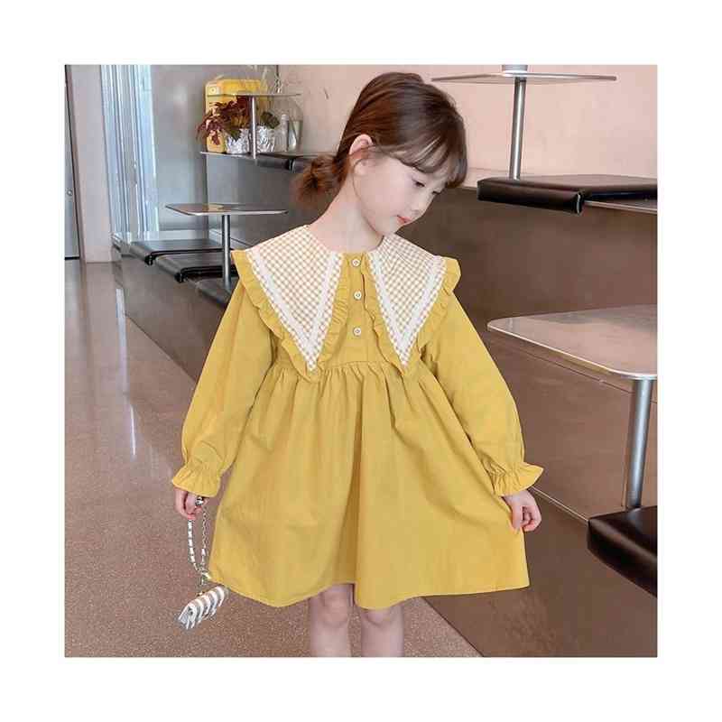  студент One-piece Kids весна осень . воротник длинный One-piece модный One-piece A линия длинный длина длинный платье длинный рукав оборка One-piece .. способ платье 