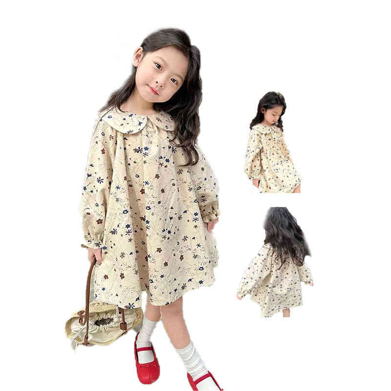 . воротник One-piece Kids цветочный принт One-piece весна осень девочка длинный One-piece длинный рукав модный One-piece формальный One-piece обычно надеты цветочный принт . воротник модный 