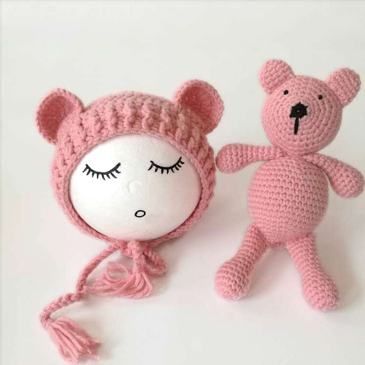  новый bo-n фото для baby мягкая игрушка шляпа медведь .. искусство вязаный костюм комплект шерсть фотография фотосъемка память память фотография новогодняя открытка новорожденный ..
