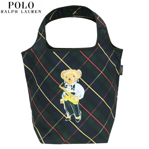  new old goods Polo * Ralph Lauren eko-bag POLO RALPH LAUREN brand stylish wrapping free check Polo Bear shopping bag green × navy blue 221123 free shipping 