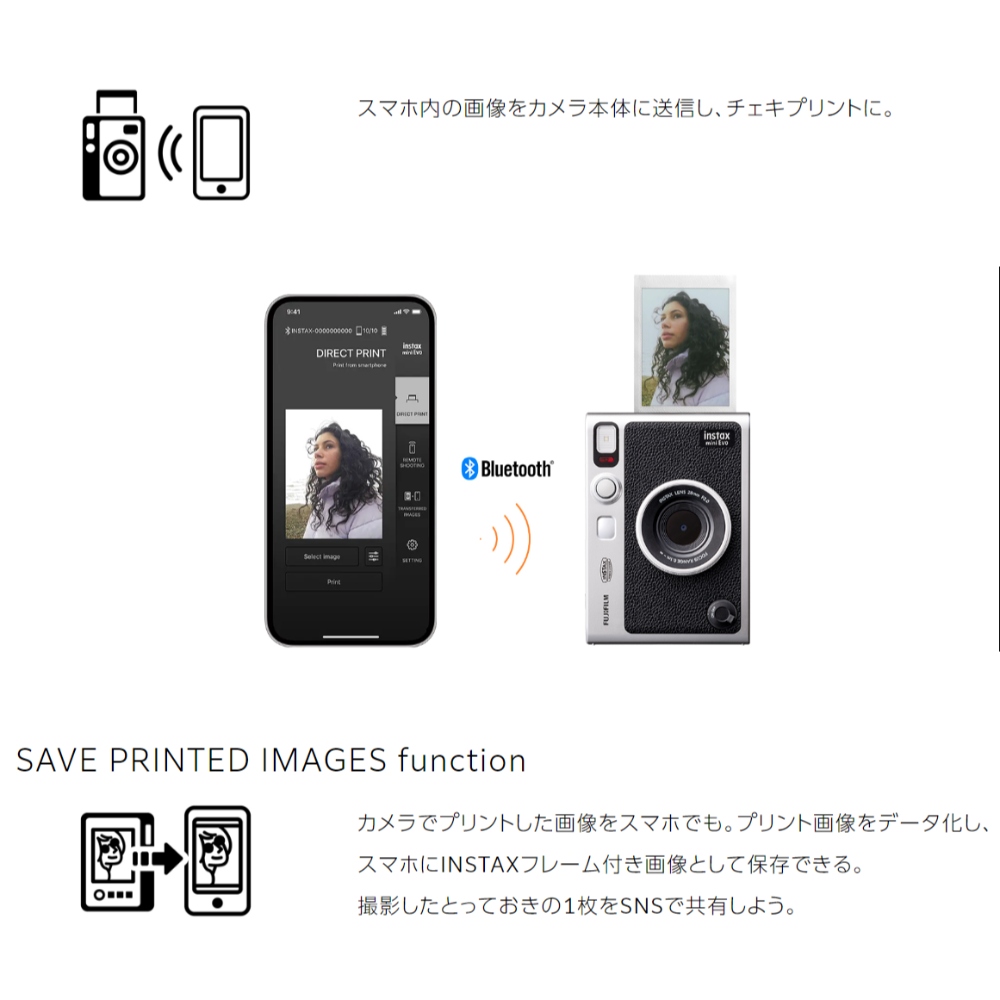  Cheki instax mini Evo Black hybrid instant camera FUJIFILM Fuji film variegated effect smartphone ream . black INSMINIEVOBKC * home 