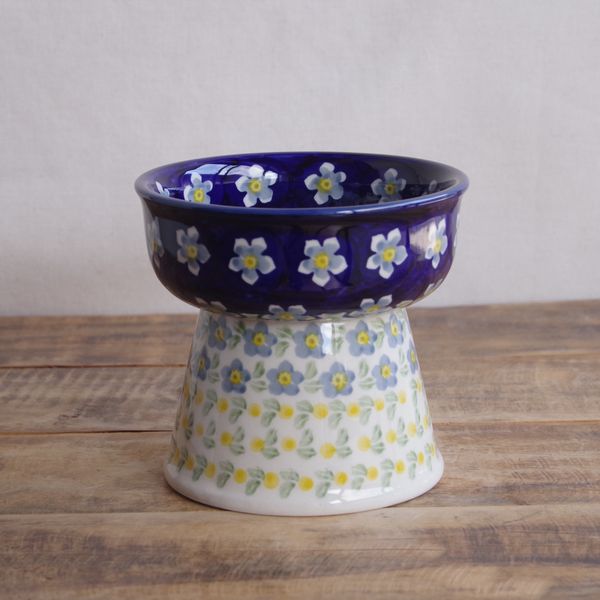  Poe lishupota Lee Poland ceramics tableware pet bowl with legs blue light blue blue floral print pet goods feeder P37-AS76