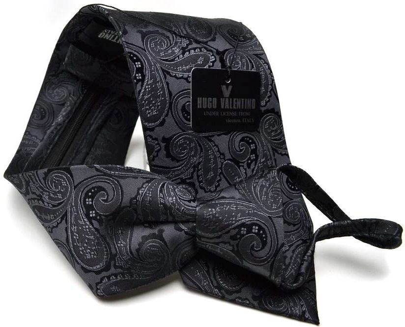  галстук удобно одним движением HUGO VALENTINO 8cm ширина pez Lee угольно-серый черный WA-12-Y Necktie отметка использование 