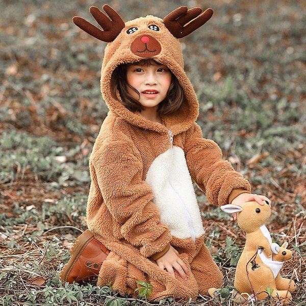  Рождество северный олень костюм мульт-героя маскарадный костюм Halloween Halloween костюмированная игра животное животное пижама теплый с капюшоном . шляпа имеется костюм симпатичный защищающий от холода теплый 