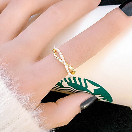  кольцо кольцо женский металл аллергия соответствует C type кольцо жемчуг CZ diamond пересечение K18 покрытие аксессуары 