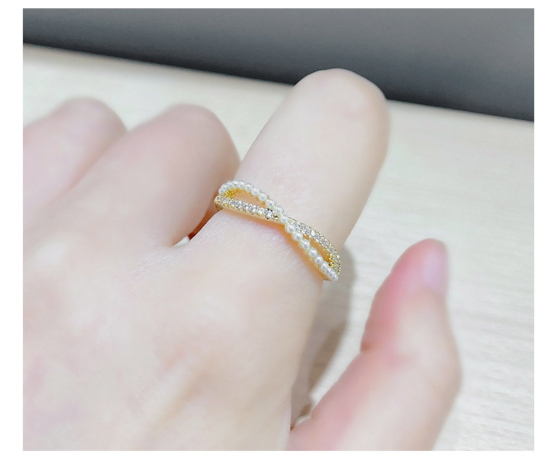  кольцо кольцо женский металл аллергия соответствует C type кольцо жемчуг CZ diamond пересечение K18 покрытие аксессуары 