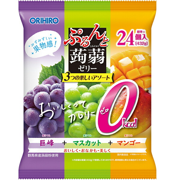 ORIHIRO ぷるんと蒟蒻ゼリーパウチ 大袋 カロリーゼロ 巨峰＋マスカット＋マンゴー 432g × 12個の商品画像