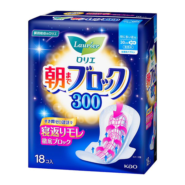 Kao ロリエ 朝までブロック 300 特に多い夜用 羽つき 30cm 18コ入×12コ ロリエ 生理用ナプキンの商品画像