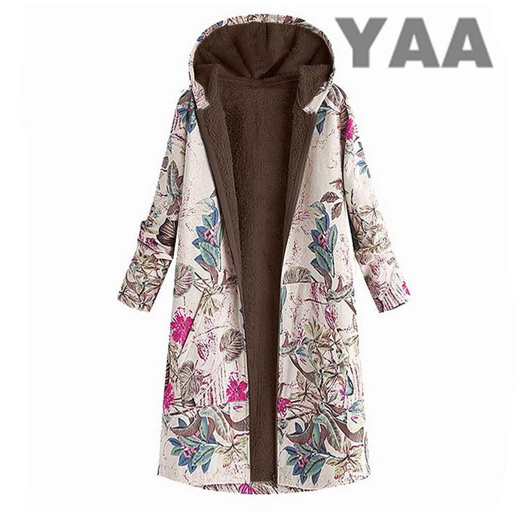  женский пальто боа пальто длинное пальто обратная сторона ворсистый осень цветочный принт теплый свободно защищающий от холода внешний с капюшоном .