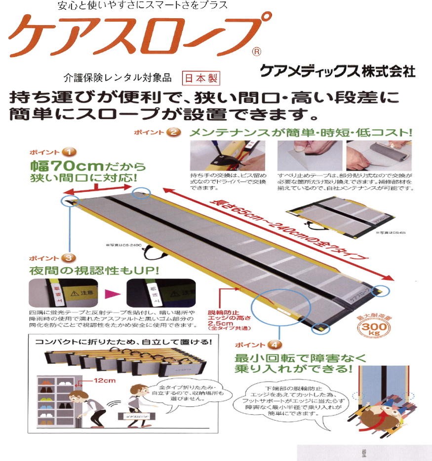 ケアスロープ　DS-175 車椅子スロープ　ケアメディックス ケアメディックス ケアスロープ 長さ1.75m/175cm CS-175 車椅子