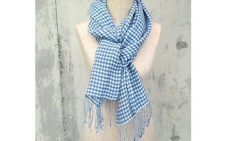 fu.... tax ito to iro hand dyeing * hand weave finishing [ stole ] blue × white * silver chewing gum check Fukuoka prefecture morning . city 