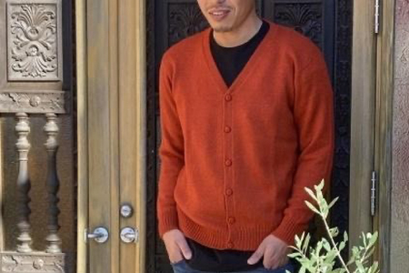 fu.... tax AL-3 [ alpaca speciality shop T'IKA] men's cardigan V neck ... orange ( alpaca 100%) Ibaraki prefecture Mito city 