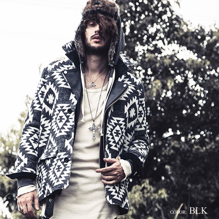 NO ID(ノーアイディ)オルテガジャガードカーコート Pコート メンズ ネイティブ アウター g-field_841006-463c_4