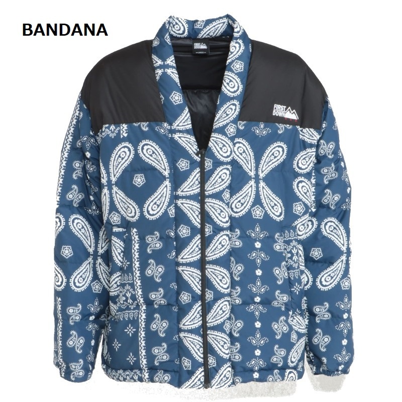 FIRST DOWN バンダナ柄 ダウンジャケット Lサイズ バンダナ柄 ダウンジャケット Lサイズ バンダナ柄 ダウンジャケット L