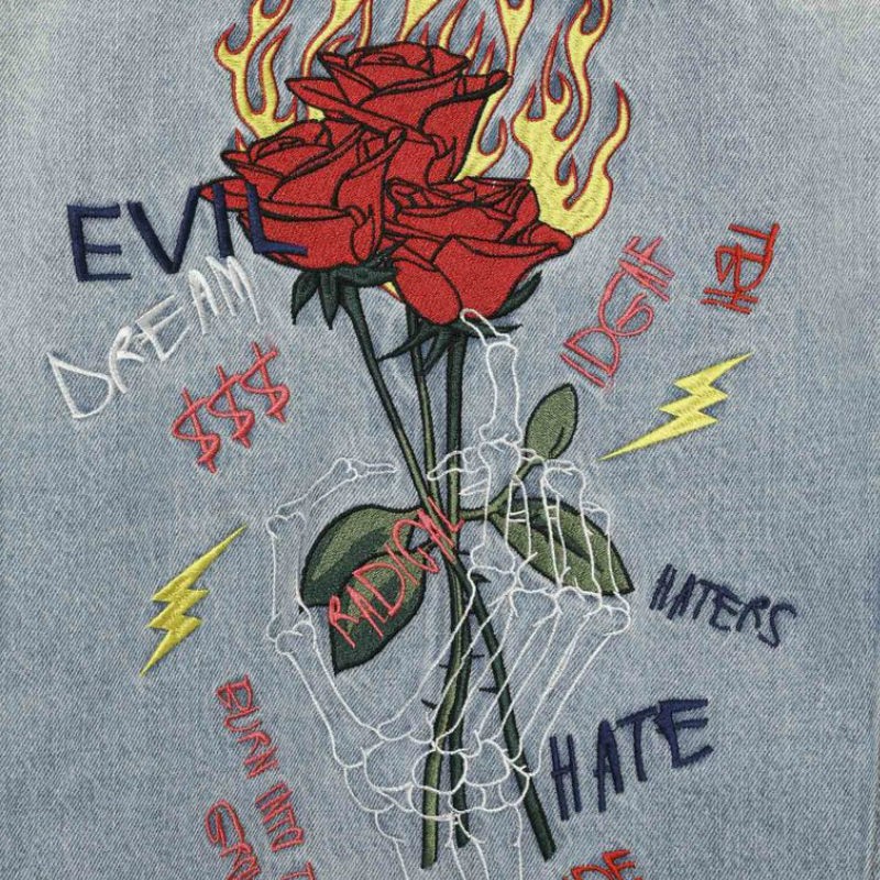 LEGENDA 薔薇刺繍ダメージデニムジャケット 美品 ZARA MAN ダメージ デニム ジャケット Gジャン L バラ