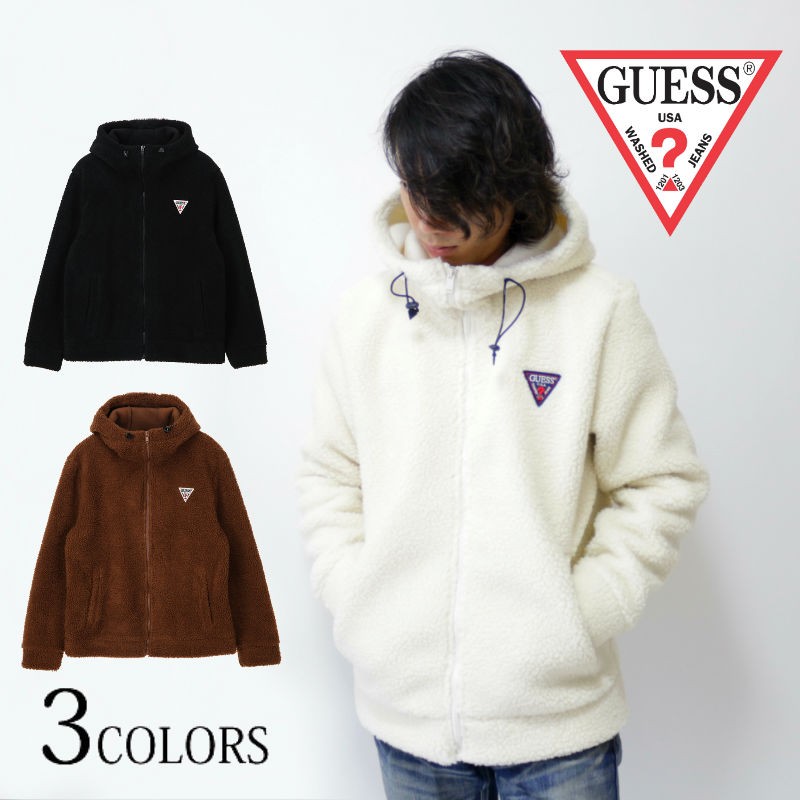 GUESS（ゲス） ルーズフィットボアジップパーカー フーディー もこもこ