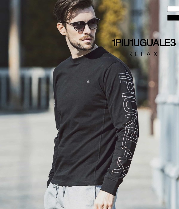 ラインストーンロゴロングTシャツ ロンT 長袖 1PIU1UGUALE3 RELAX ラインストーンロゴロングTシャツ ロンT 長袖 1PIU1UGUALE3 RELAX