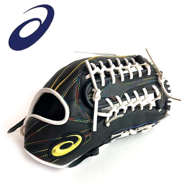 ASICS 軟式用カラーグラブ 外野手 右投 （ブラック/レインボー） 3121A576-008の商品画像