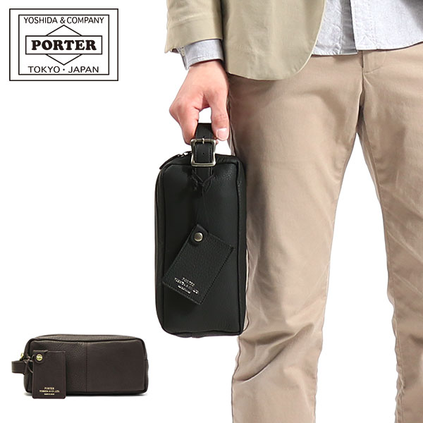  Porter with сумка 016-01077 ручная сумочка Yoshida bag PORTER WITH POUCH клатч мужской натуральная кожа меньше двойной застежка-молния бизнес 