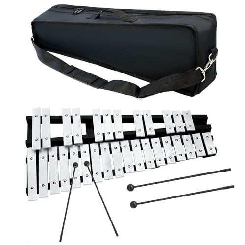 BQKOZFIN desk metallophone 30 sound folding Glo  ticket mallet 4ps.@ stand storage bag attaching musical performance music . presentation arts and sciences .( silver )